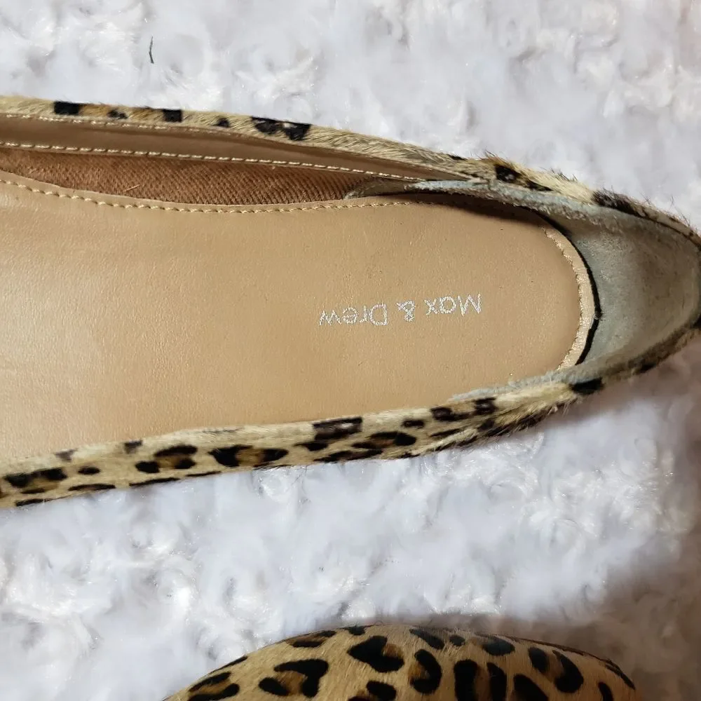 Max and Drew Women size 6 Jaguar Mimi Flat Genuine Leather Calf Hair Animal Prin